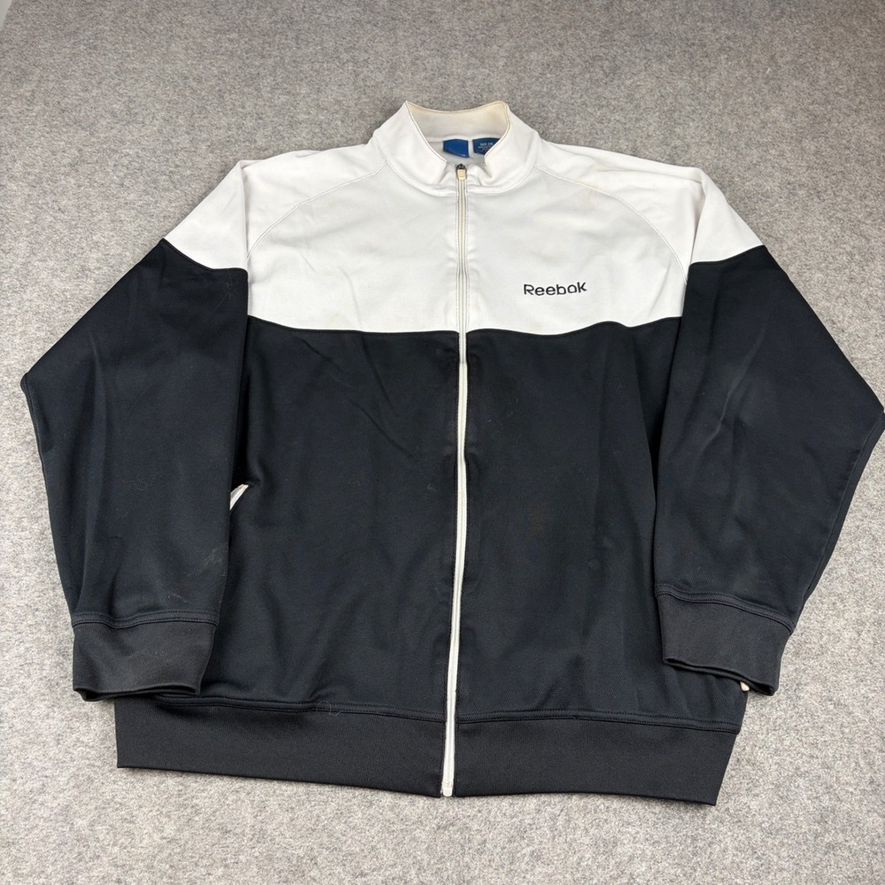 Reebok Track Jacket Mens 2XL Colorblock Full Zip Black White Sportswear Y2K